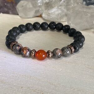 2/$40 - UV Reactive Yooperlite, Lava & Carnelian Gemstone Bracelet - Unisex -8mm